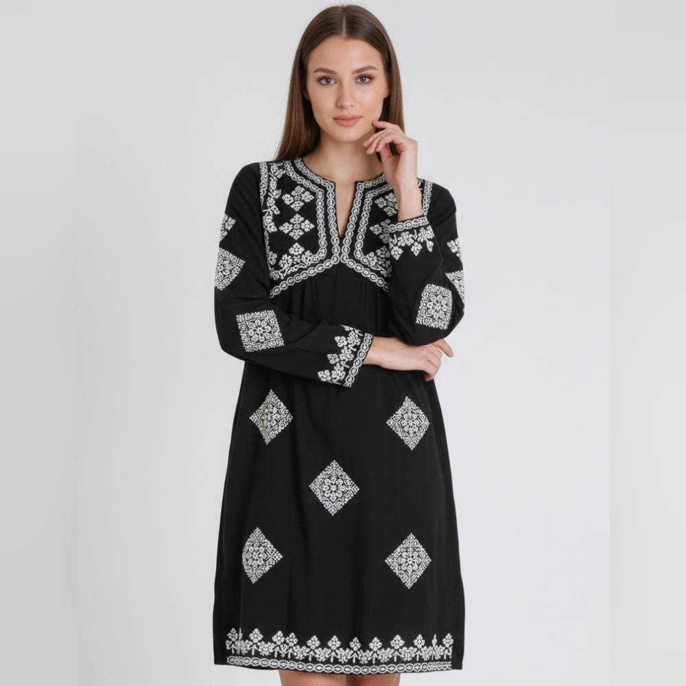 Angel Heart Boutique Black Long Sleeve Dress with Embroidered Highlights NWT